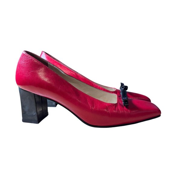 Vintage Christian Dior Block Heel Pumps Women's EU Size 37.5 in Red & Black - Picture 1 of 10